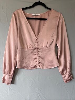 Abercrombie & Fitch Womens Satin Blouse M Pink Button Front Preppy Going Out Top